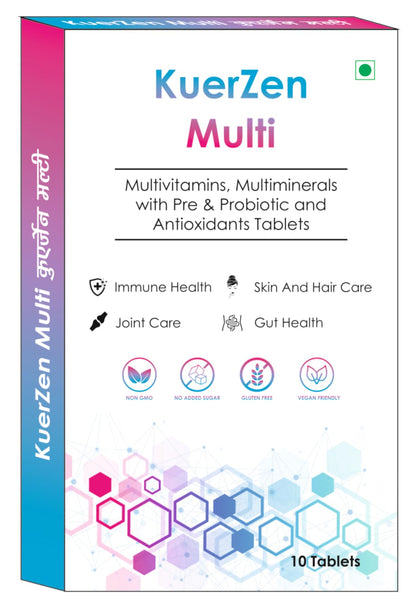 Kuerzen Multi Complete Multivitamin Tablets | Vitamins + Minerals + Pre & Probiotics + Antioxidant & Herb Blend + Joint & Skin-Hair Care | Daily Immunity, Gut Health & Cell Protection | Vegan, No Added Sugar | 10 Tablets