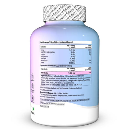 NATURYZ Extra Strength Milk Thistle 1400mg Fatty Liver detox supplement | Supports Liver Health & Natural Detox | Standardized for Silymarin | Maintain Liver Function & Antioxidant Balance | 60 Veg Tablets