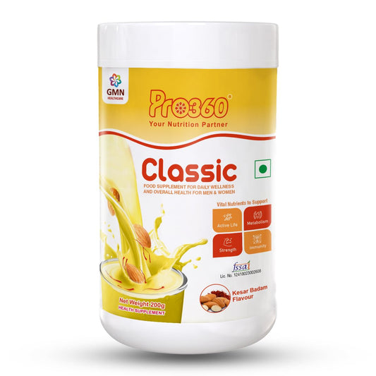 Pro360 Classic Daily Wellness Health Supplement Family Nutrition Protein Powder for Men and Women (200g, Kesar Badam)
