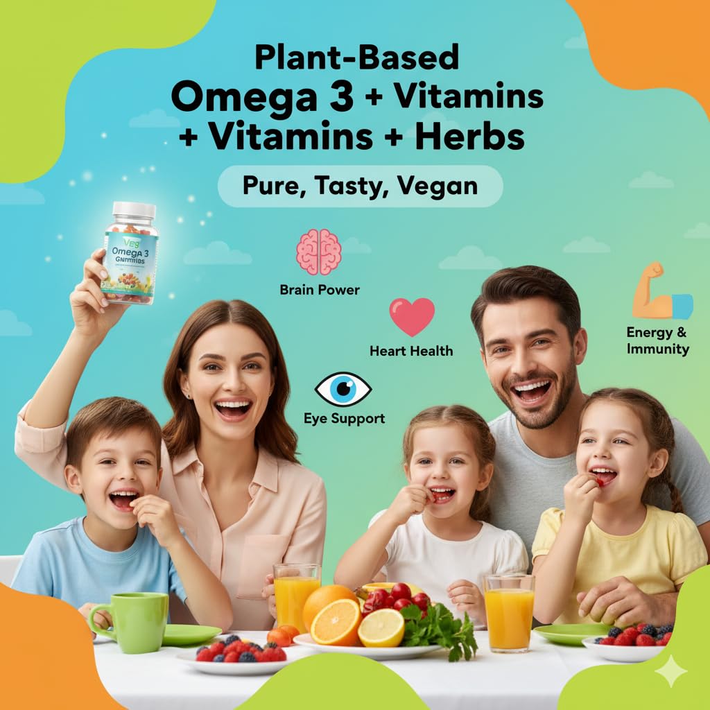 Veg Algal Omega 3 with Flaxseed Omega 3-6-9, Herbal Extracts & Essential Vitamins – Plant-Based DHA, Vegetarian Nutrition for Brain, Heart, Eye & Daily Wellness Support Pack of 4