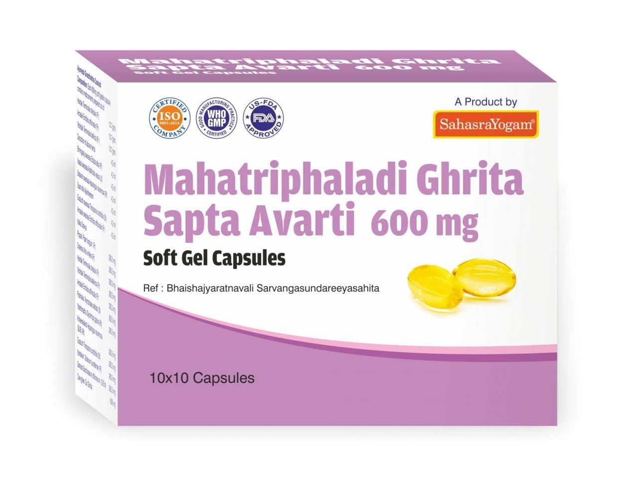 Sahasrayogam Health Sciences Mahatriphaladi Ghritam 600 MG Saptavarti Softgel (1