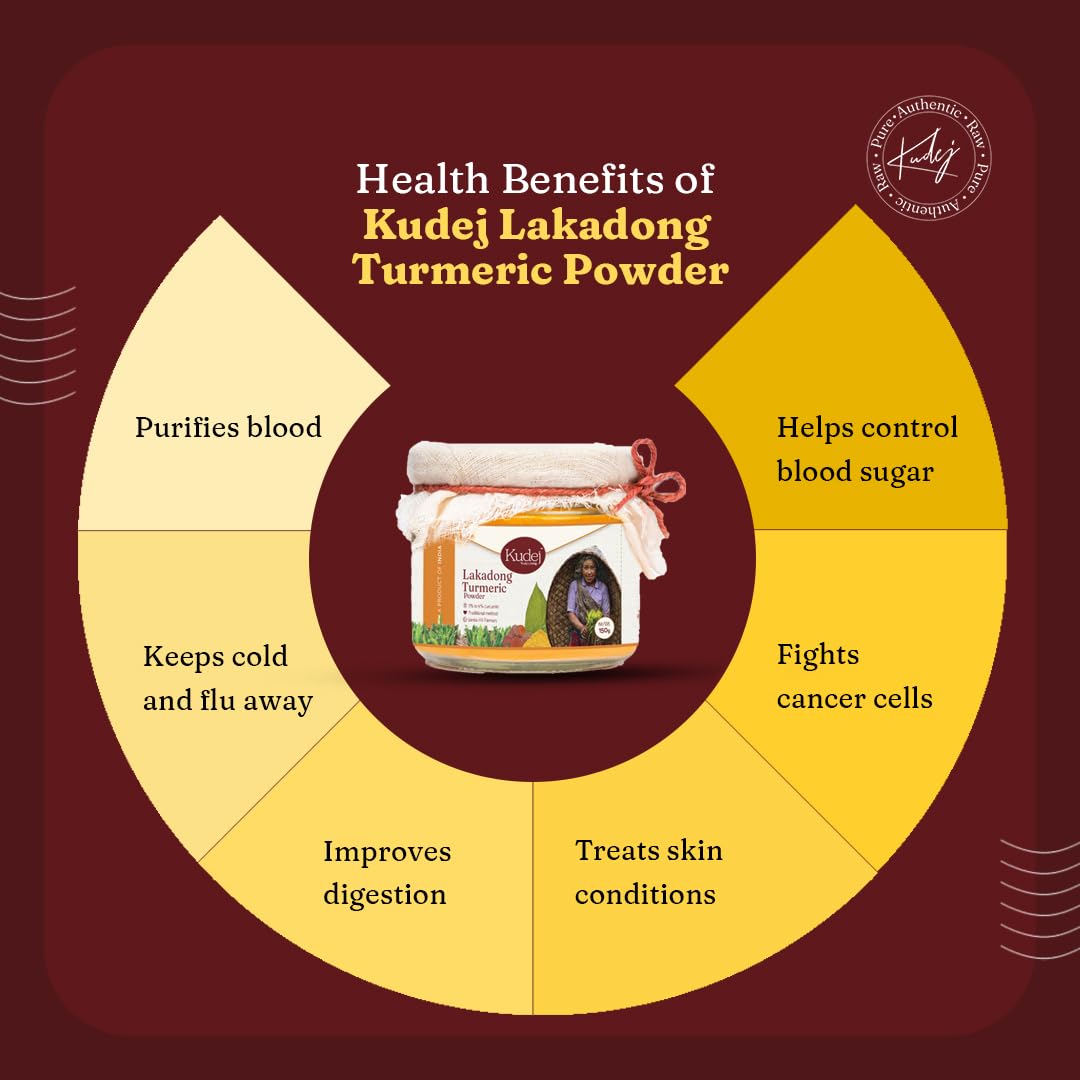 Kudej Lakadong Turmeric Powder with highest curcumin upto 9% from Meghalaya Hills| 100% Organically grown, Best haldi powder for Cooking and skin with fresh aroma| Boosts Daily health,150gms