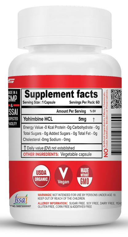 NutriJa -Yohimbine Hcl 5 Mg Capsules -Pack Of 60 Capsules,1 Count