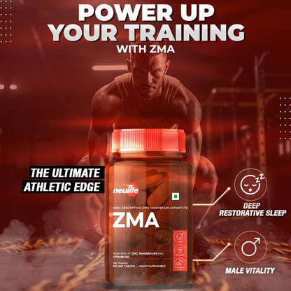 Neulife ZMA-Zinc + Magnesium + B6 for Recovery & all-round Health boost Tablets- (60Tabs)