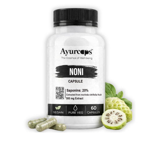 Ayurcaps Noni 500mg 60 Veg Capsules | Herbal Noni Fruit Extract Supplement For Immunity Support, Energy And Antioxidant Wellness | Ayurvedic Plant Based Daily Health Supplement (Pack of 1)