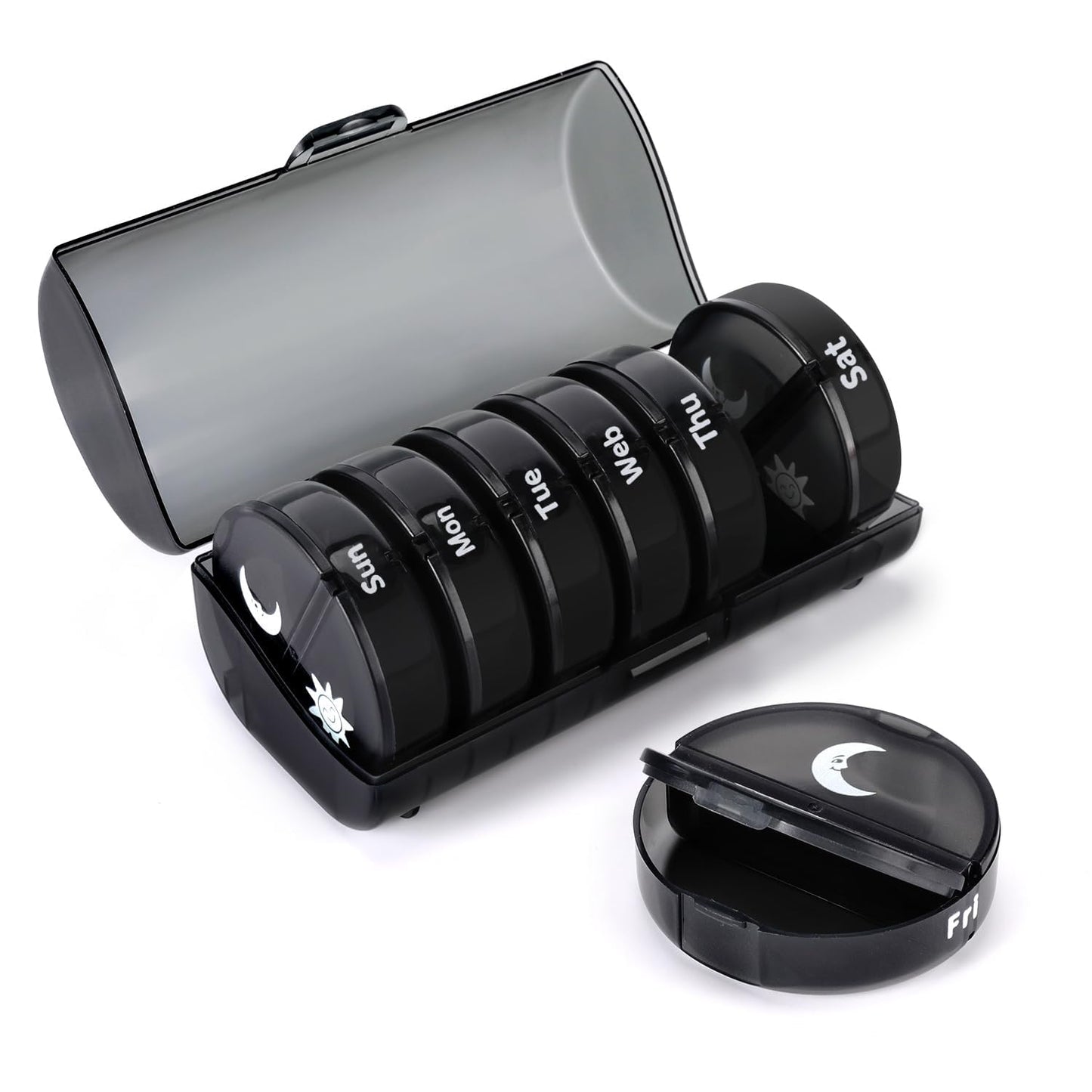 Sumiko Large Weekly Pill Medicine Organizer Box 4 Times A Day | One Week Daily Tablets Container | Weekly Pill Cases Portable for Pills Vitamin Fish Oil Supplements | For Travel & Gifts (Black)