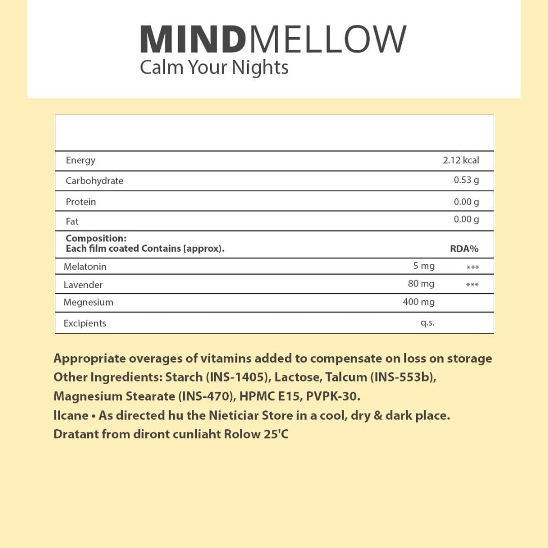 Praanaa Health Care MindMellow | Sleep Support and Stress Relief Supplement with Melatonin Ashwagandha L-Theanine | Doctor Formulated Relaxation Tablets (100 Count)