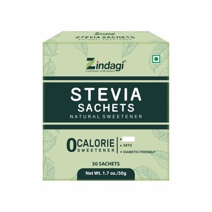 Zindagi Stevia Sugar Free Powder Sachets | 100% Natural & Diabetic Friendly Sweetener | Zero Calorie Sugar | 100 Sachets