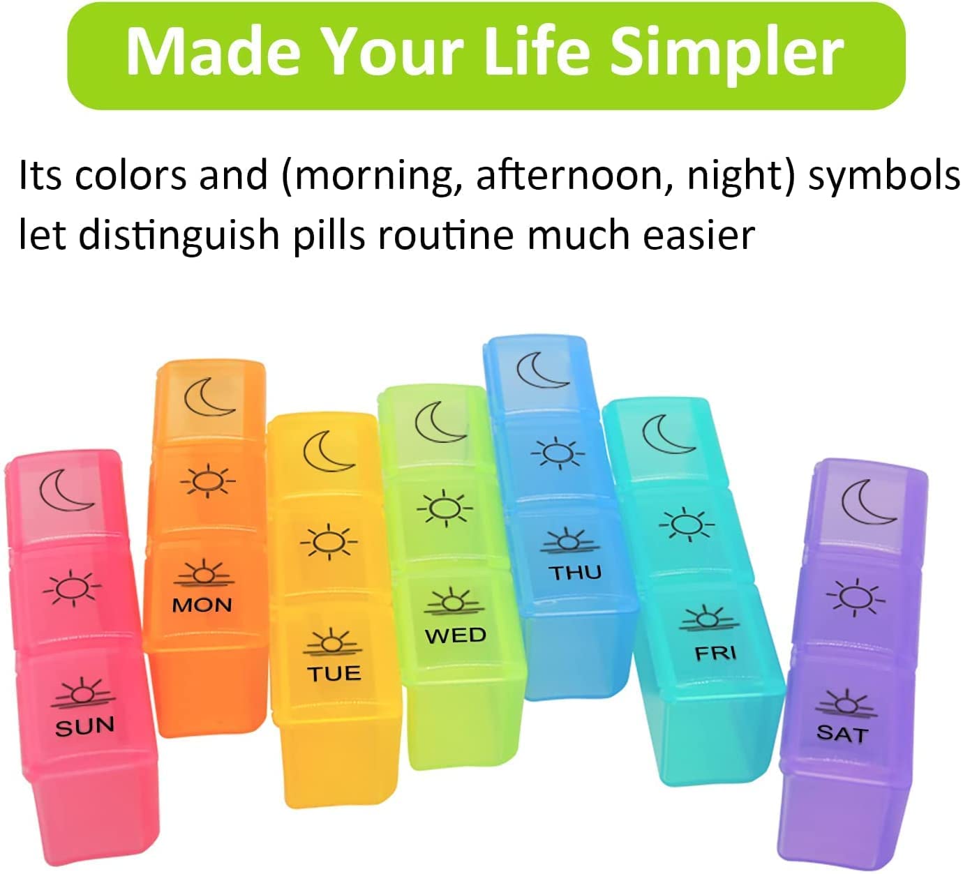 Kepzell Weekly Pill Organizer 3 Times A Day – 7 Day Pill Box – Non-BPA Food Grade Plastic – Lightweight and Travel Friendly – Ideal Pill Case for Supplements, Vitamin, Medication