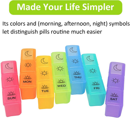 Kepzell Weekly Pill Organizer 3 Times A Day – 7 Day Pill Box – Non-BPA Food Grade Plastic – Lightweight and Travel Friendly – Ideal Pill Case for Supplements, Vitamin, Medication