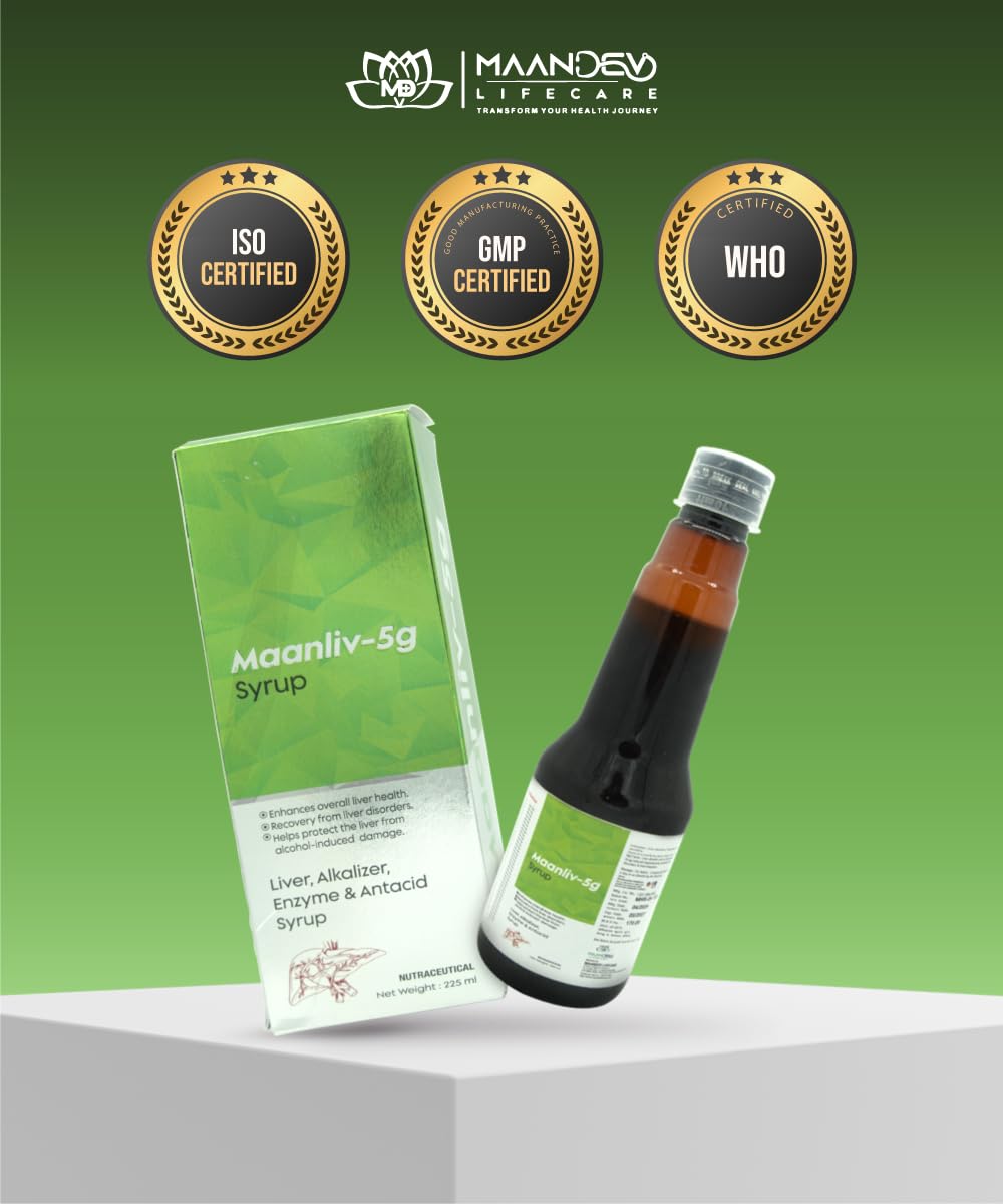 Maandev Lifecare Maanliv-5G Ayurvedic Liver Detox Syrup | With Milk Thistle & Herbal Extracts | For Men & Women | Supports Digestion, Fatty Liver Recovery, Gas & Bloating Relief | 200 ml