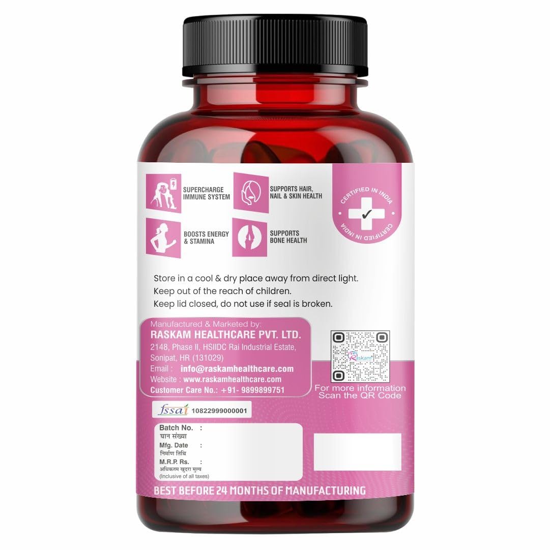 Raskam Multiwomen One Daily Multivitamin for WOMEN| 100 Tablets | 27 Premium Ingredients | Promotes Women's Well-Being | Supports Muscle Function | Boosts Immunity | Improves Memory & Focus