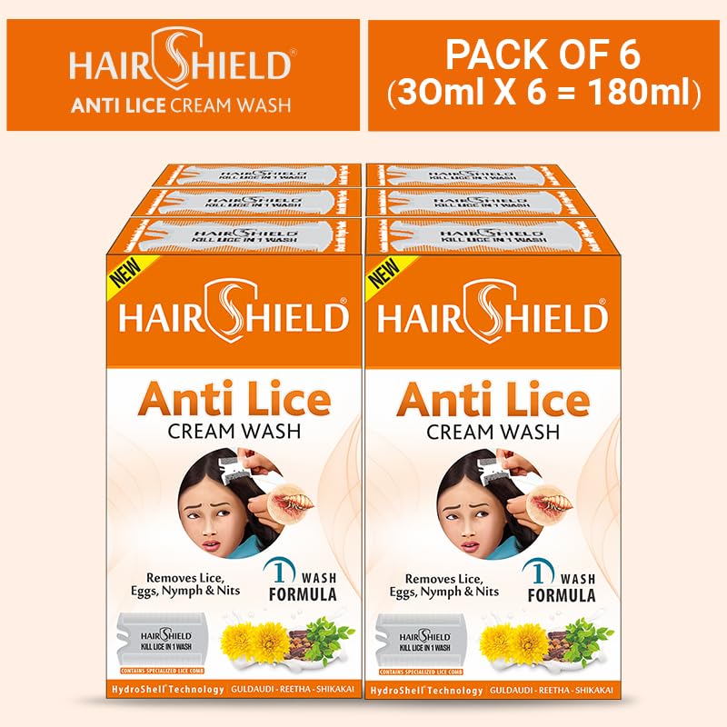 Hairshield Anti Lice Cream Wash 30 Ml X Pack Of 6 = 180 Ml Free Head Lice Comb With Every Pack