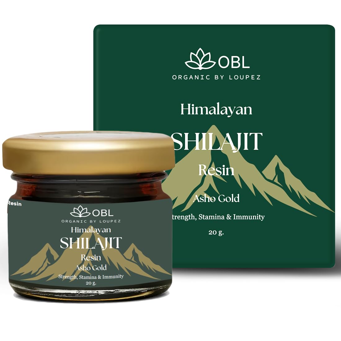OBL Himalayan Shilajit Resin with Ashwagandha & Gold Vark – 100% Pure & Organic – Strength, Stamina, Energy & Immunity Booster – 250mg/Serving – 80 Servings – 20g Pack
