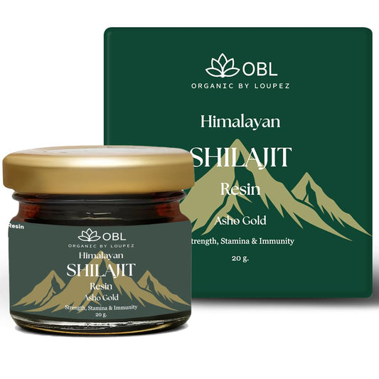 OBL Himalayan Shilajit Resin with Ashwagandha & Gold Vark – 100% Pure & Organic – Strength, Stamina, Energy & Immunity Booster – 250mg/Serving – 80 Servings – 20g Pack