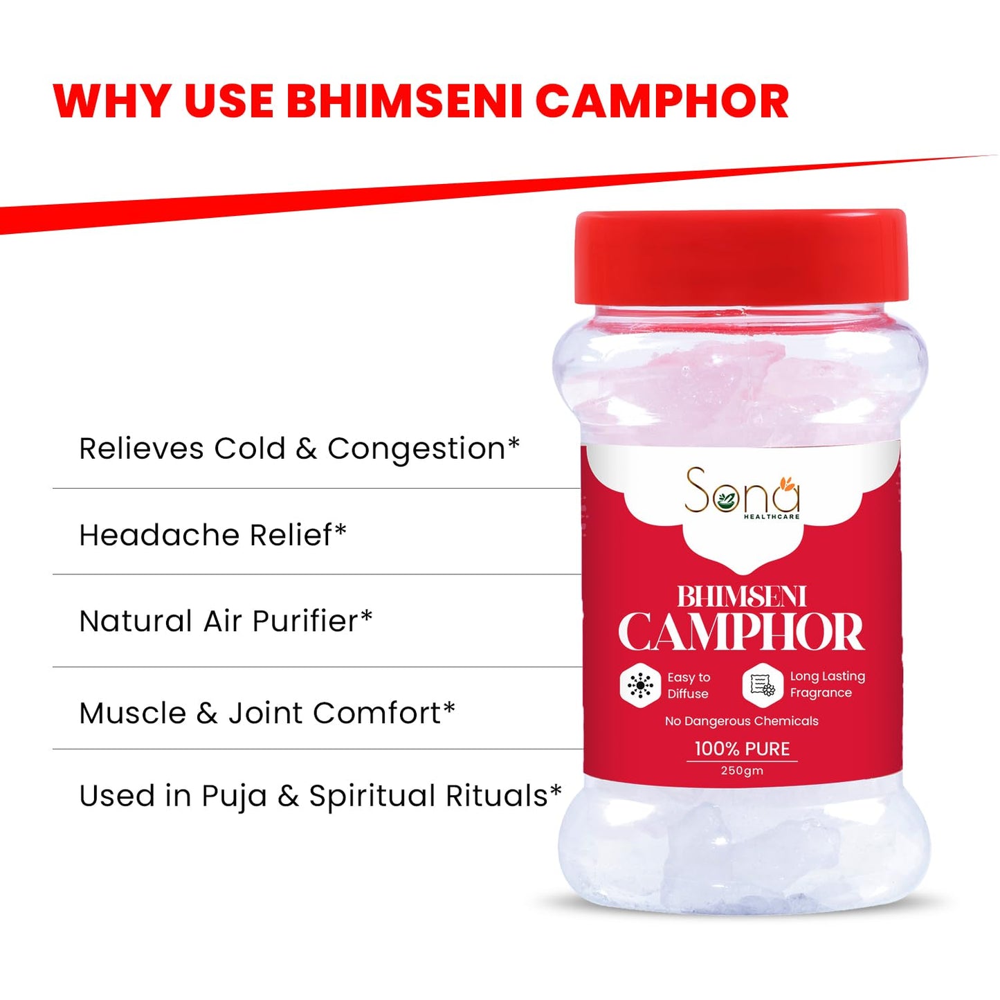 Sona Healthcare Bhimseni Camphor Chunk 250g Jar - Pack Of 1