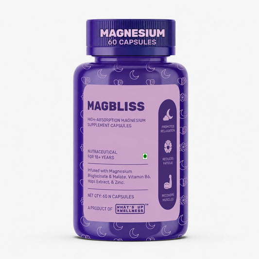 What’s Up Wellness MagBliss Magnesium Supplement| Magnesium Glycinate,Malate, Zinc & B6| Sleep, Cramps, Recovery, Nerve & Muscle Function| Men & Women| High Absorption & Clinically Proven| 60 Capsules