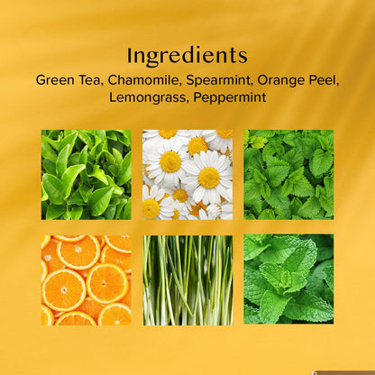 VAHDAM Chamomile Mint Citrus Green Tea | 15 Tea Bags | Refreshing Wellness Green Tea Blend with Real Chamomile, Spearmint & Lemongrass | Calming, Antioxidant Green Tea | Non-GMO, Gluten-Free