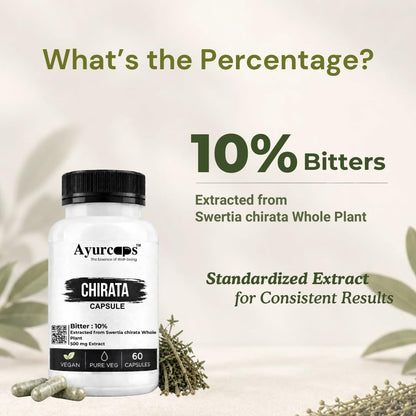 Ayurcaps Chirata Capsules 500mg, Chirayata Whole Plant Extract With 10% Bitter, Supports Liver Health, Digestion And Natural Detox, Supports Blood Purification And Immune Wellness, 60 Veg Capsules