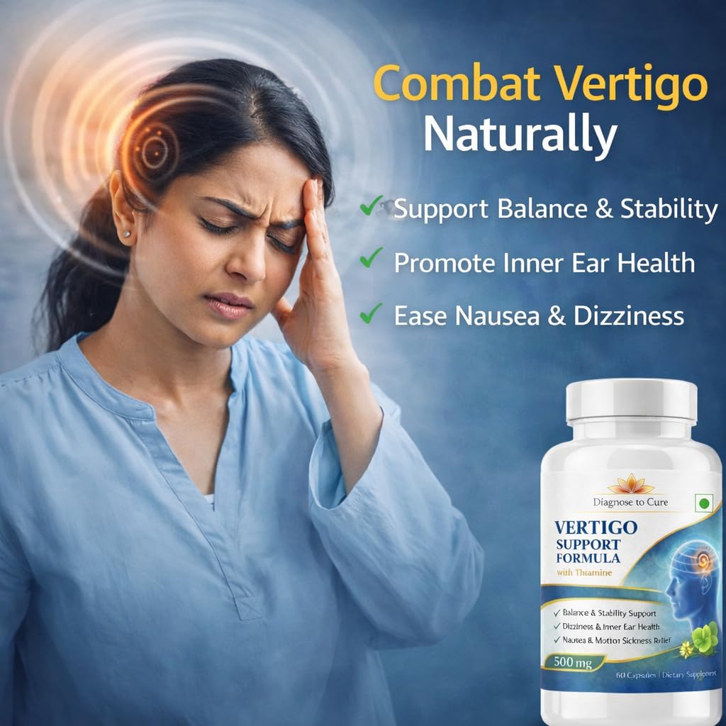 Vertigo Support Capsules – Dizziness & Inner Ear Balance Supplement | Thiamine TTFD, Vitamin B6, B12, D3, Magnesium, Ginkgo Biloba, Ginger & Taurine | Motion Sickness, Nausea & Nervous System Support | 60 Capsules