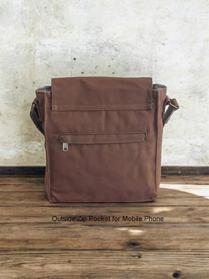 The House of Tara Canvas Side Sling Bag For Men & Women | Compact Messenger bag with Leather Strap on Flap Closure, Adjustable Shoulder Strap & Metal Buckle | Crossbody bag Suitable for Office (Khaki)