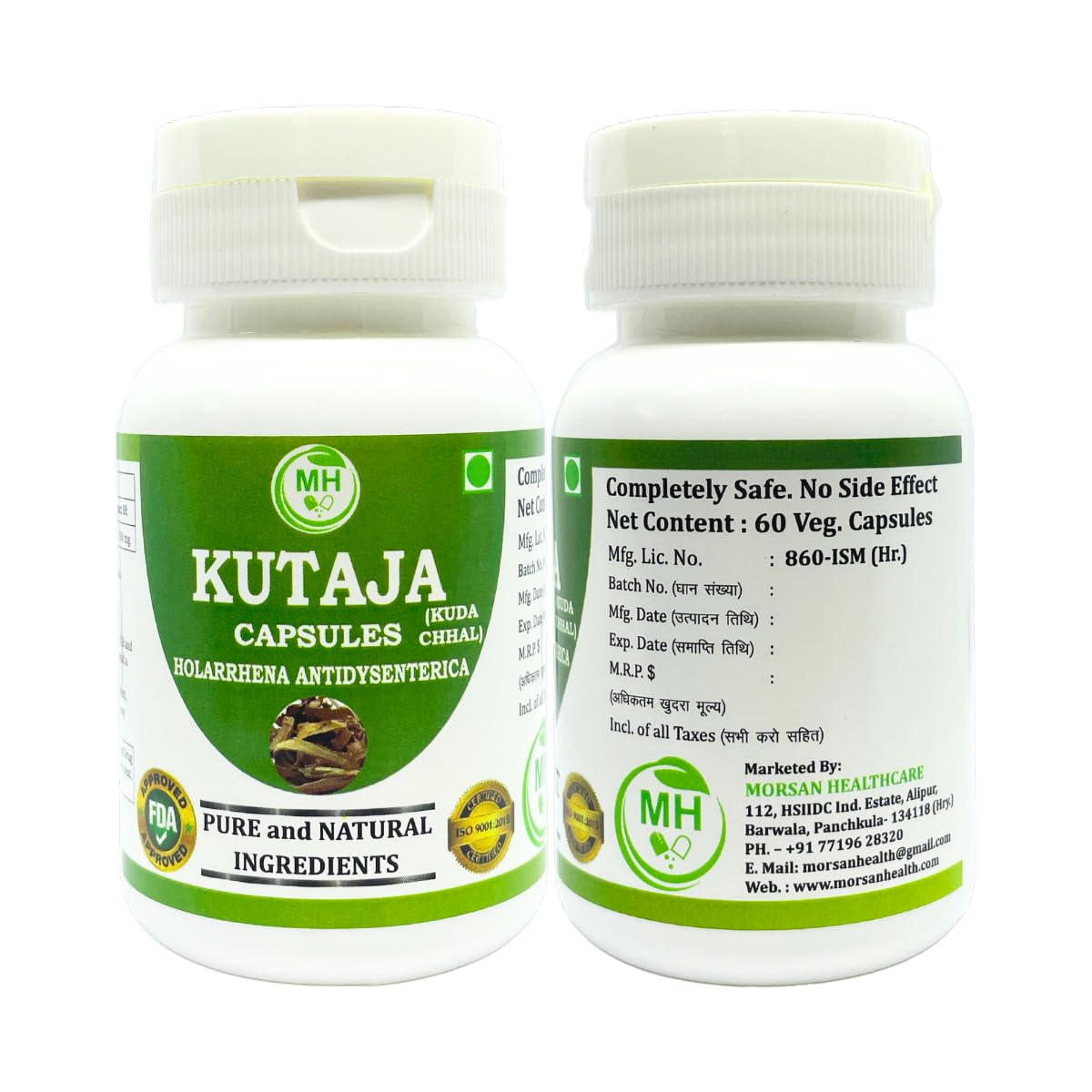 Morsan Healthcare KUTAJA Capsules – 60 Veg Capsules | Holarrhena Antidysenterica Extract | Natural Herbal Supplement | Ayurvedic Wellness Support (pack of 2)