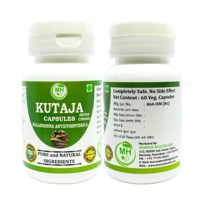 Morsan Healthcare KUTAJA Capsules – 60 Veg Capsules | Holarrhena Antidysenterica Extract | Natural Herbal Supplement | Ayurvedic Wellness Support (pack of 2)