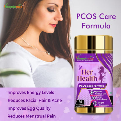 Vitaminnica Her Health PCOS Supplement for Women & Girls- Manages Irregular Delay Periods, PCOS Symptoms, Support Hormonal Balance, Weight Management | 60 Veg Capsules (Pack of 1)