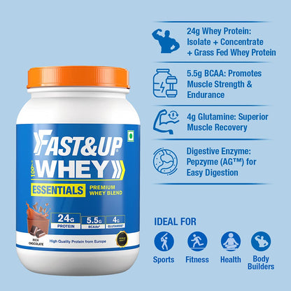 FAST&UP Essentials Whey Protein Isolate Blend – Rich Chocolate + Vitalize Multivitamin – Orange, 20 Tablets