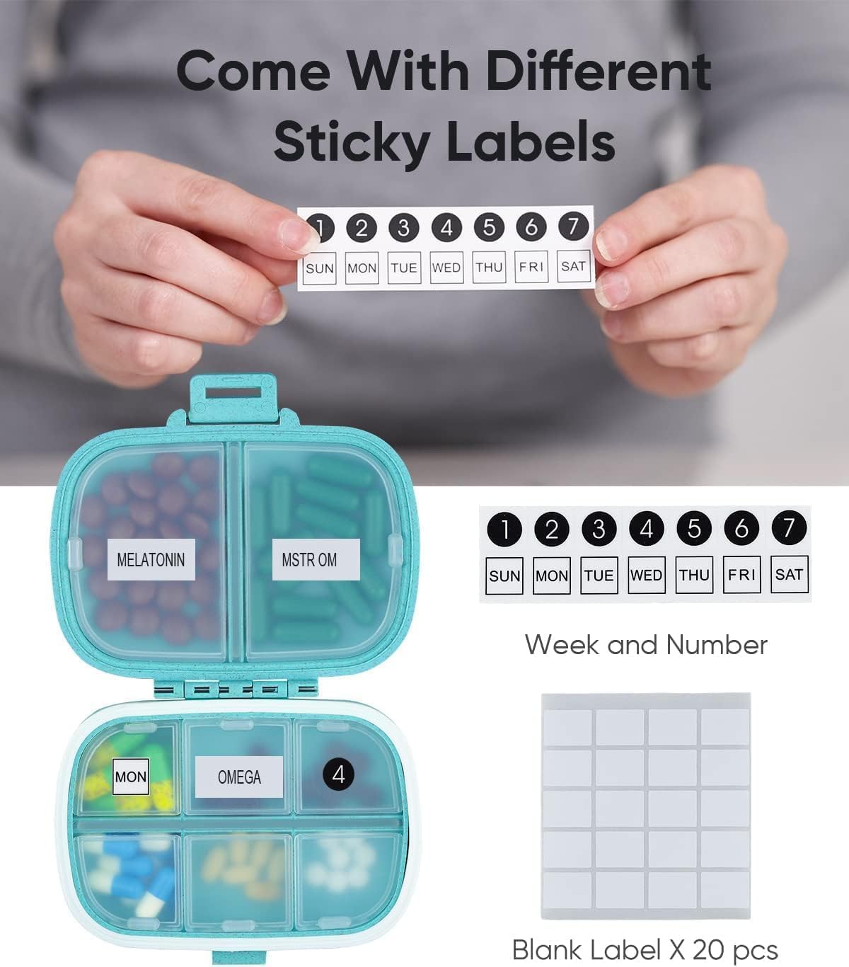 TRADERZONE Travel Pill Organizer 8 Compartments Portable Pill Box Small Daily Pill Case Medicine Vitamin Container for Pocket Purse 8 Compartments Portable Pill Case Hold Vitamins, Cod Liver