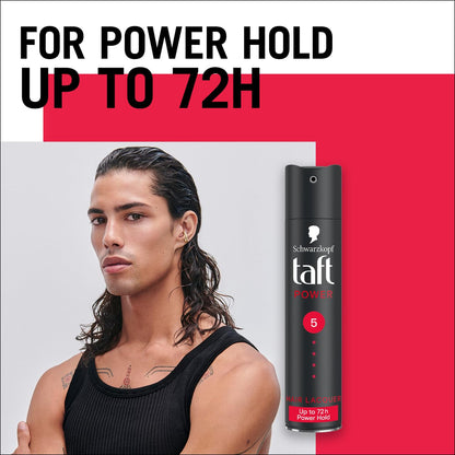 Schwarzkopf Taft Power Hair Lacquer, Caffeine Power Formula for 72 hour hold, Hold 5 with no stickiness