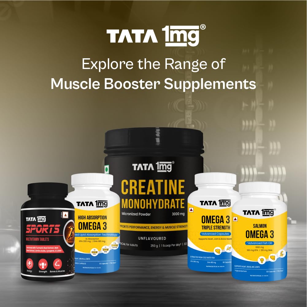 TATA 1MG Creatine Monohydrate | Pure, Micronized (83 servings,250gm) No Additives, No Preservatives | Zero Calories | Boosts Strength, Power & Recovery | Fast Absorption | Unflavoured