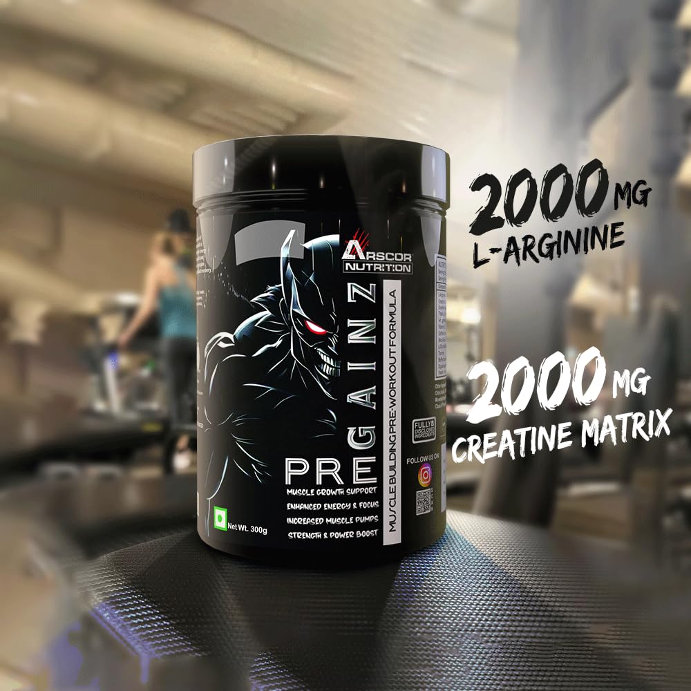 Gainz Pre Workout Powder: Hybrid Pre-workout Supplement for Muscle Gain & Energy Booster with 2000mg Creatine Matrix , 2000mg L Arginine AAKG, 2500mg Beta-Alanine, 299mg Caffeine Anhydrous,1500mg L-Citrulline D Malate 2:1 (300g, Rocket Pop)