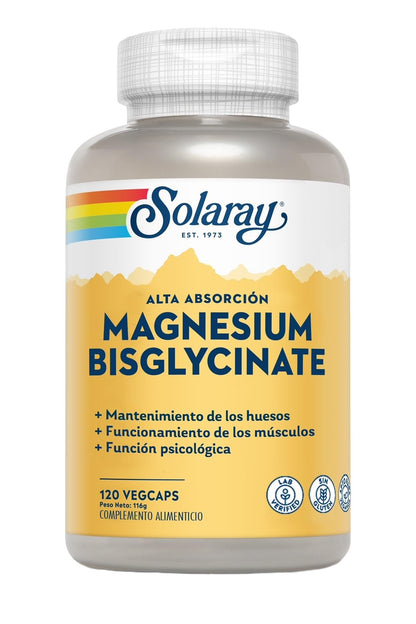 SOLARAY Magnesium Glycinate With Bioperine, Healthy Relaxation, Muscle Function & Bone Support (120 Count) - Capsule