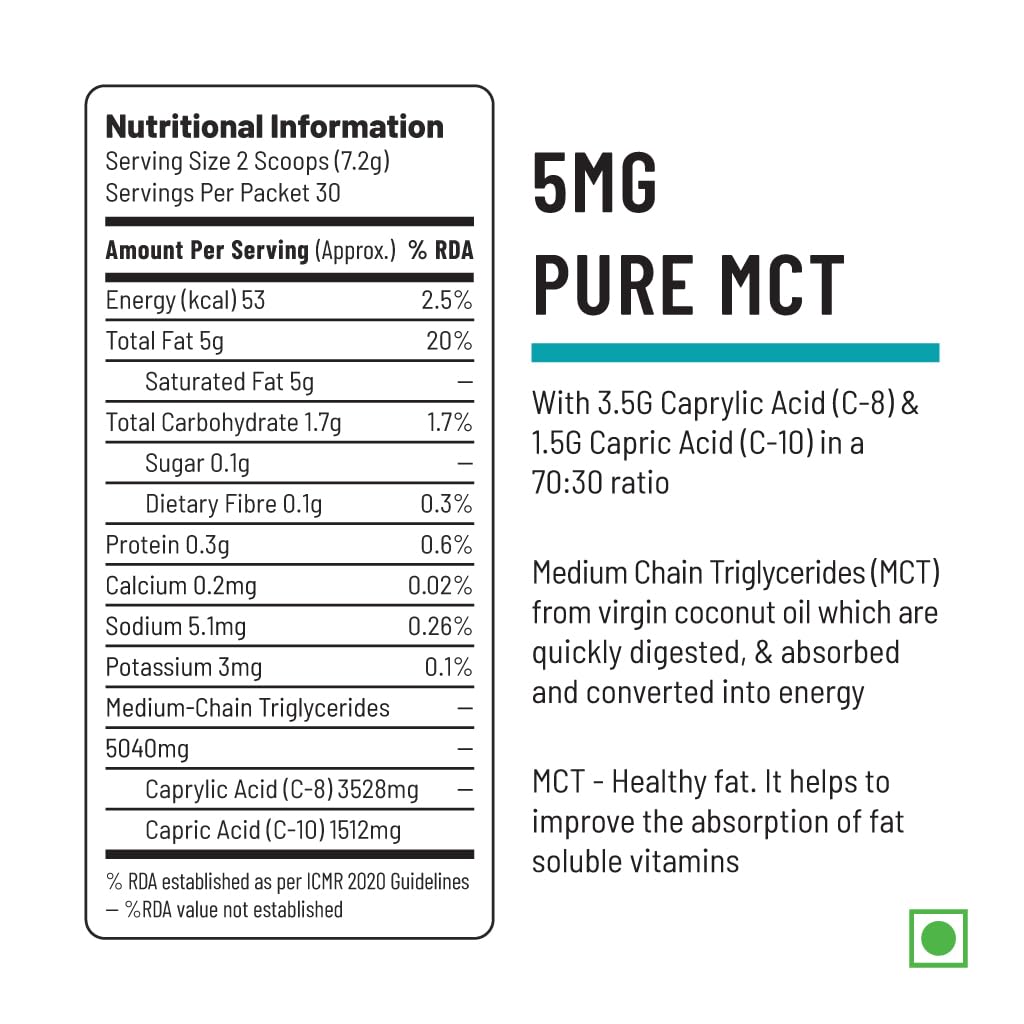 Unived MCT 70% | Medium Chain Triglyceride Oil Powder | Clean Energy Fuel | Pure MCT 5g with C-8: 3528mg & C-10: 1512mg in a 70:30 ratio | Keto Friendly | 30 Servings