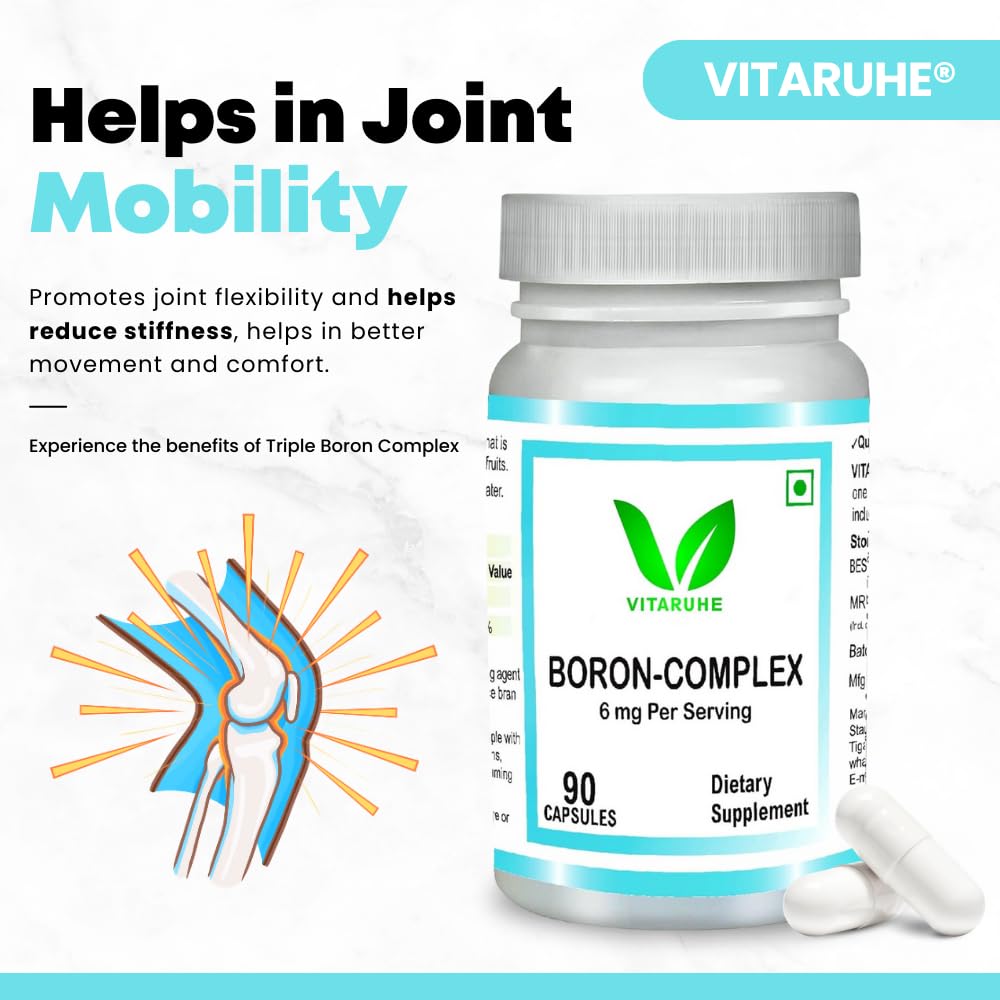 VITARUHE® Triple Boron Complex 6 mg Supplement | 90 capsules | Vegetarian, Non-GMO & Gluten Free | Triple Action Boron Citrate, Boron Glycinate, Boron Asparate
