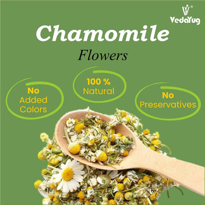 VY VedaYug Chamomile Tea for Sleep - 30g Whole Dried Chamomile Flower Tea for Relaxation & Evening Calm, Caffeine Free Loose Leaf Herbal Infusion for Better Nighttime Rest & Peaceful Mind