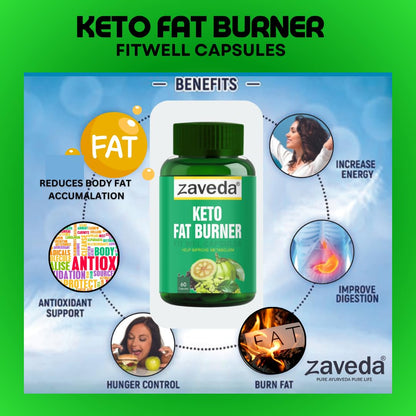 ZAVEDA Keto Fat Burner Extreme Fit wel 60 Capsules, 1000mg Serve, Weight Loss Supplement with Garcinia Cambogia and Other Herbs. Metabolism Booster, Fat Burner for Men & Women
