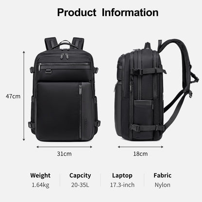 Arctic Hunter Expandable Travel Backpack For Men 35L Shockproof EVA Back Pad Water-repellent Heavy Duty & Large 17.3-inch Laptop Bag For Business Trip,Travel Abroad (Black)