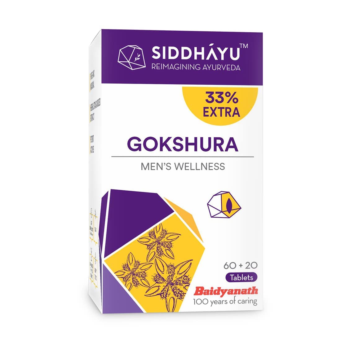 Siddhayu By Baidyanath Gokshura Tablet | Men's Wellness | Tribulus Terrestris | Enhances Immunity-Boosting and Strength | 60 + 20 Tablets (20 Pills Free)
