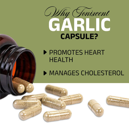 TONIXCENT Odorless Garlic Capsules 650mg with Natural Extract, Daily Heart & Circulatory Support, Antioxidant & Immunity Support Supplement, Odor-Free Garlic for Wellness, Veg Capsules for Men & Women – 60 Count