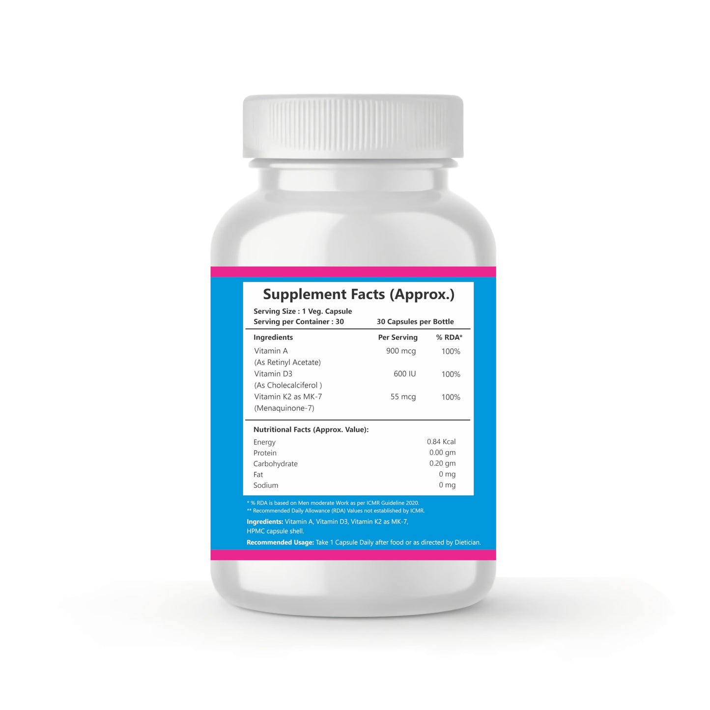 Nutrinow Vitamin ADK Capsules | Vitamin A, Vitamin D3 & Vitamin K2 Supplement for Bone, Eye, Heart & Immune Support | Supports Calcium Absorption & Bone Metabolism | 30 Capsules