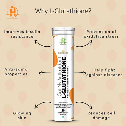 Healthy Nutrition - Just for the Health of it L-Glutathione 600Mg With Vitamin C For Glowing Skin, Antioxidants, Detoxification Pigmentation, And Tan Removal For Men & Women- 20 Effervescent Tablets