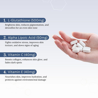 Vantalite L Glutathione Tablets for Skin Whitening 500mg | Glutathione Supplement with Alpha Lipoic Acid, Vitamin C, Vitamin E For Glowing Skin | Anti-Aging Antioxidant | Vegan | 10 Tablets