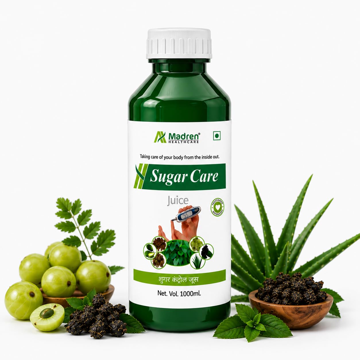 Madren Healthcare Ayurvedic Sugar Care Juice | 1 Litre | Jamun, Karela, Amla, Giloy & Aloe Vera Blend | No Added Sugar | Supports Healthy Blood Sugar Metabolism & Overall Wellness | Natural Herbal Juice