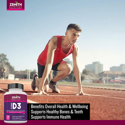 Zenith Nutrition Vitamin-D3 120 Veg Capsules | Support for Your Heart, Bones & Teeth | Lab tested