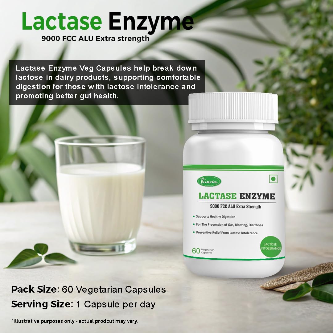 Biovencer Lactase Enzyme 60 Vegetarian Capsules-9000 FCC ALU | Supports Lactose Digestion | Dairy Relief Supplement | Fast-Acting, Non-GMO, Gluten-Free |