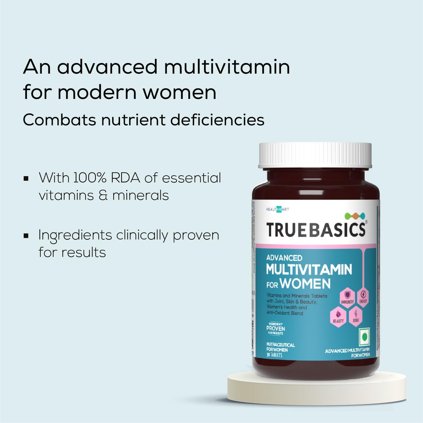 TrueBasics Advanced Multivitamin for Women (30 Tablets) | With Clinically Researched Ingredients | For Energy, Immunity and Joints, Maintains Hormonal Balance