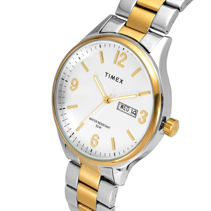 TIMEX Analog Watch for man with Silver Round Dial & Two Tone Stainless Steel Bracelet Band Water Resistant Men's Wrist Watches - TWEG18422
