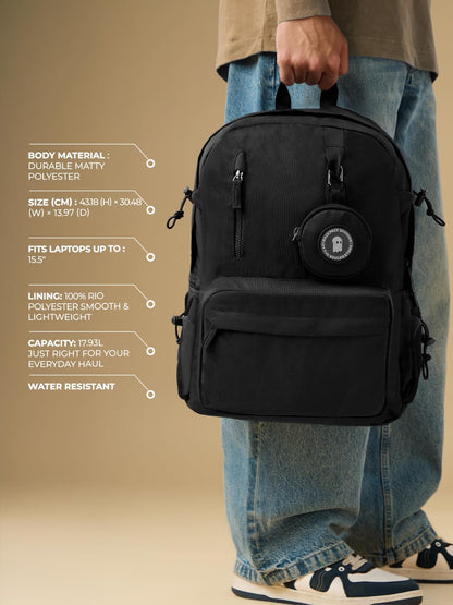 The Souled Store Nimbus: Phantom Backpacks | Sleek All-Black Urban Laptop Bag | Water-Resistant Multi-Compartment Travel Bag for Men & Women | Lightweight Durable College & Office Rucksack